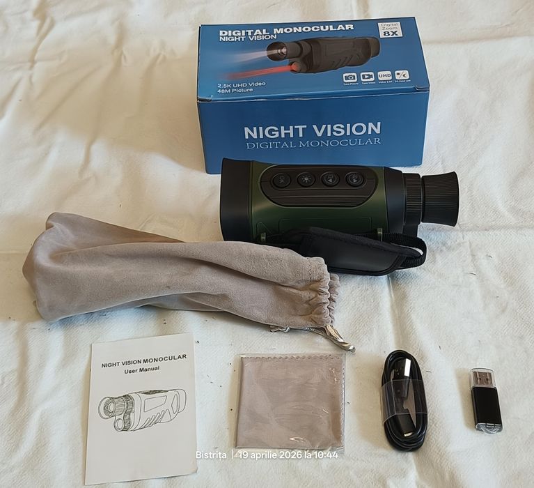 Monocular  DT19 cu zoom digital 8X, obiectiv de 25 mm, ecran de 2 inci, cu infraroșu 7 niveluri, vedere nocturnă