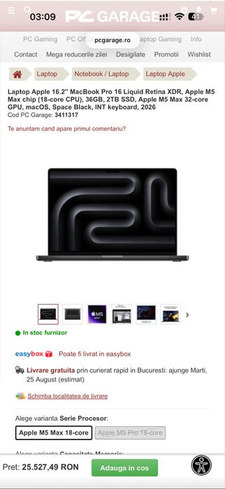 MacBook Pro 16 M5 MAX 18cpu,32gb,36GPU,2TB SSD nou cu garantie
