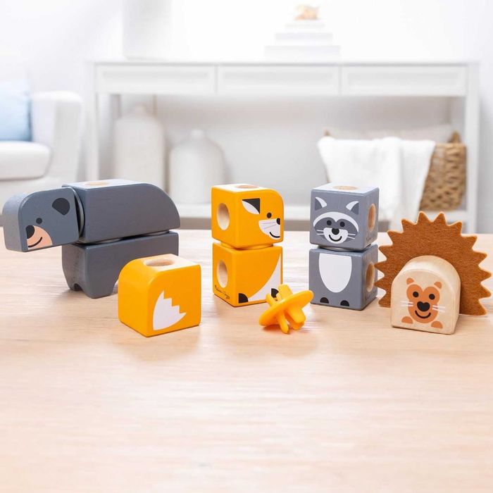 Дървен конструктор Melissa & Doug Blockables Горски приятели Ферма 16 части 2 вида