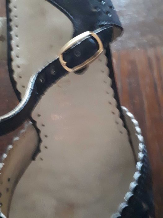 Sandale ajurate, bleumarin, din piele naturală cu toc de 5 cm