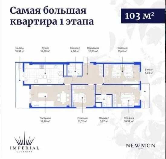 Продаётся 4-х комнатная квартира в ЖК Imperial Club City 4/2/14
