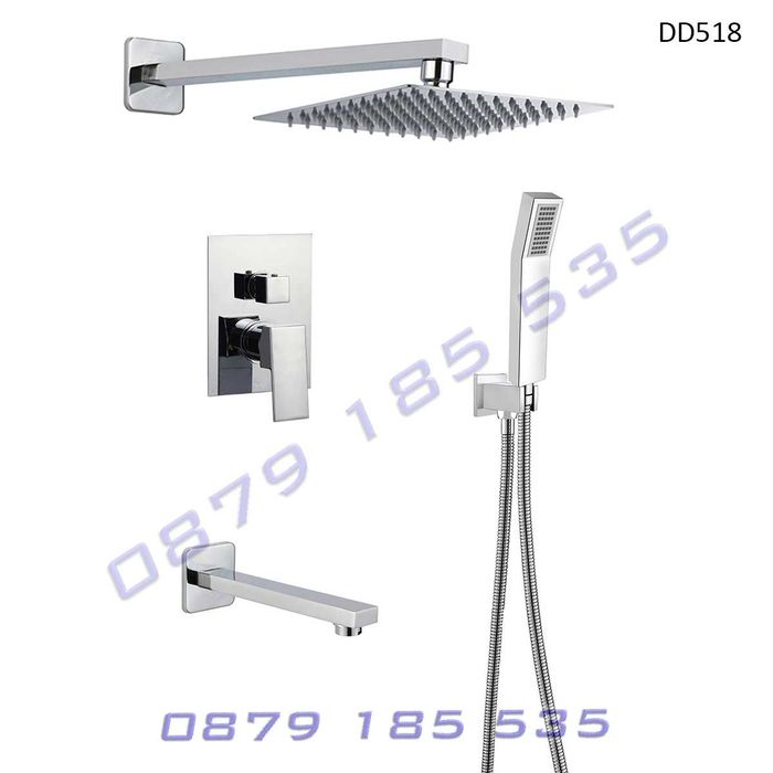 Луксозен душ система вграждане стенен смесител цвят хром слушалка пита