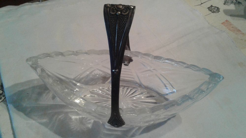 Хрусталь . Конфетница лодочка. Мельхиор