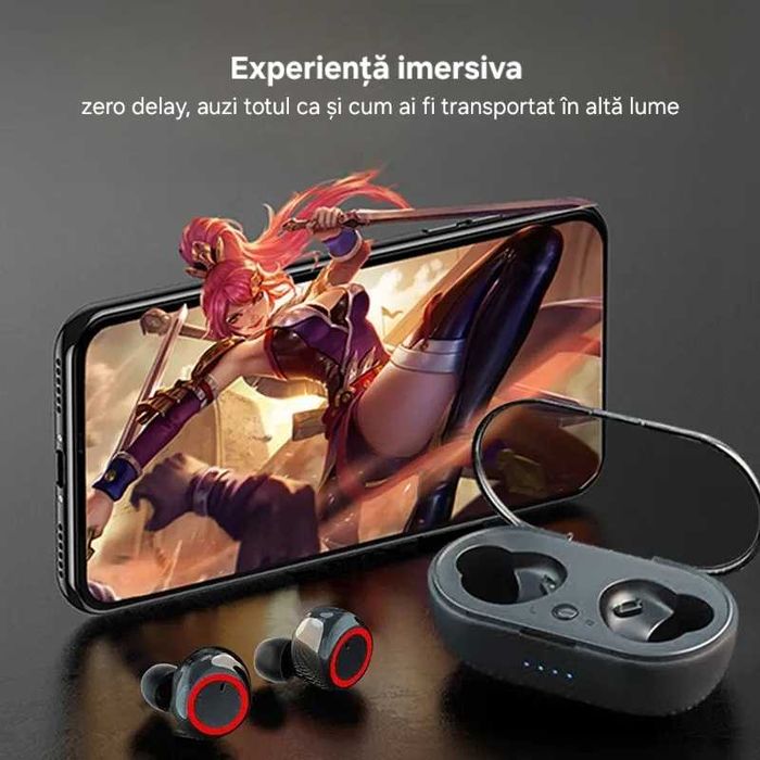 Căști wireless touch cu cutie de încărcare, HiFi, noise cancel, stereo