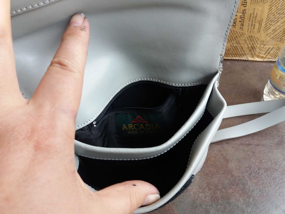 мъжка чанта,малка сива кожена чантичка-естествена кожа