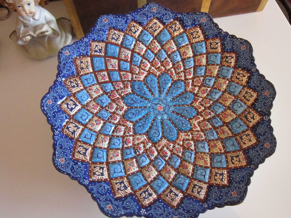 cadou rar farfurie Persian Meenakari handmade Iran 1980 metalica