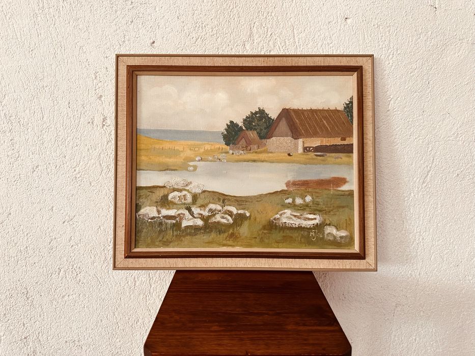 Оригинална шведска маслена картина – селски пейзаж, 1976 г
