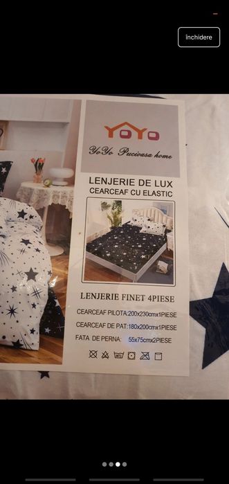 Set lenjerie de pat bumbac-finet , cu elastic NOU