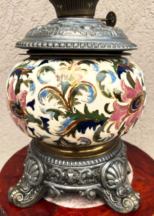 Superba lampa victoriana-Art Nouveau-ceramica-alama argintata-Anglia