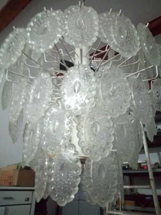 Lustra mare 75cm H / 55cm L , alb-transparent