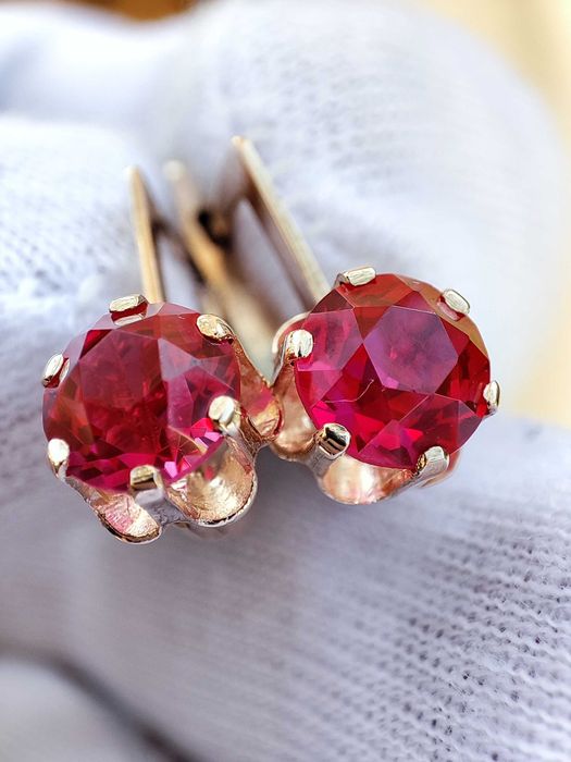 Cercei Aur 14K 583 Rusia Rusesti Rusesc Cercei Retro Cu Rubelit