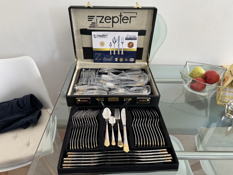 НОВ комплект прибори Zepter  72 части, 24K злато, запечатан