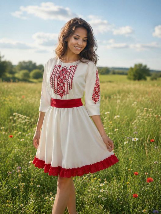 Рокля с бродирана шевица/бродрия