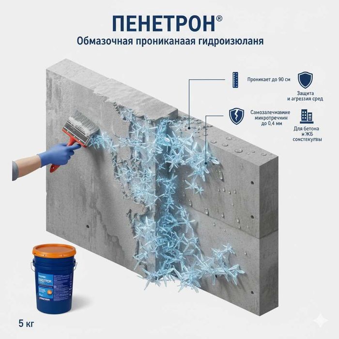 Пенетрон для проникающий гидроизоляции бетонных поверхности Обмазочная