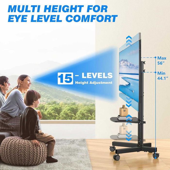 Suport TV mobil Rfiver cu raft pentru laptop, suport TV cu roti pentru televizoare de 32-75 inch, inaltime reglabila, capacitate de pana la 40 kg