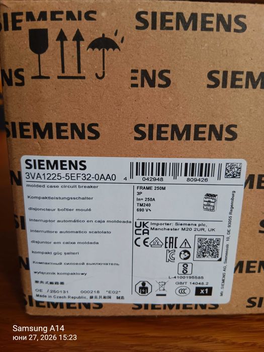 Автоматичен прекъсвач SIMENS 3VA1225-5EF32-0AA0  250A- нов