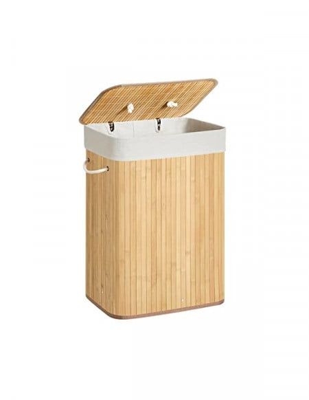 Cos de rufe din bambus, pliabil, cu captuseala detasabila, 72L