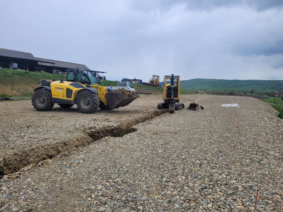 Miniexcavator demolari sapaturi fundatii decopertari nivelare teren evacuare moloz fose septice bransamente