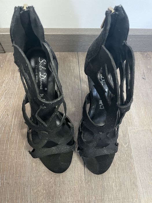 Sandale cu toc, negre, Benvenuti, marimea 37