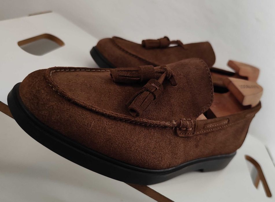 Pantofi loafer 40 tassel premium ZARA NOI piele naturala suede moale