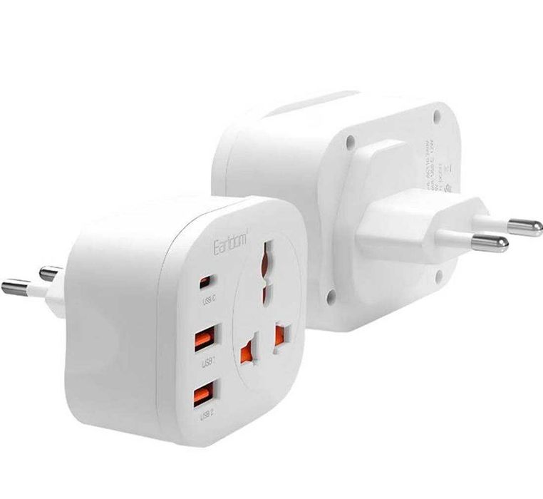 Преходник универсален, UK, EU, US, AU, 2xUSB, 1xType-C, 220VAC, 4000W