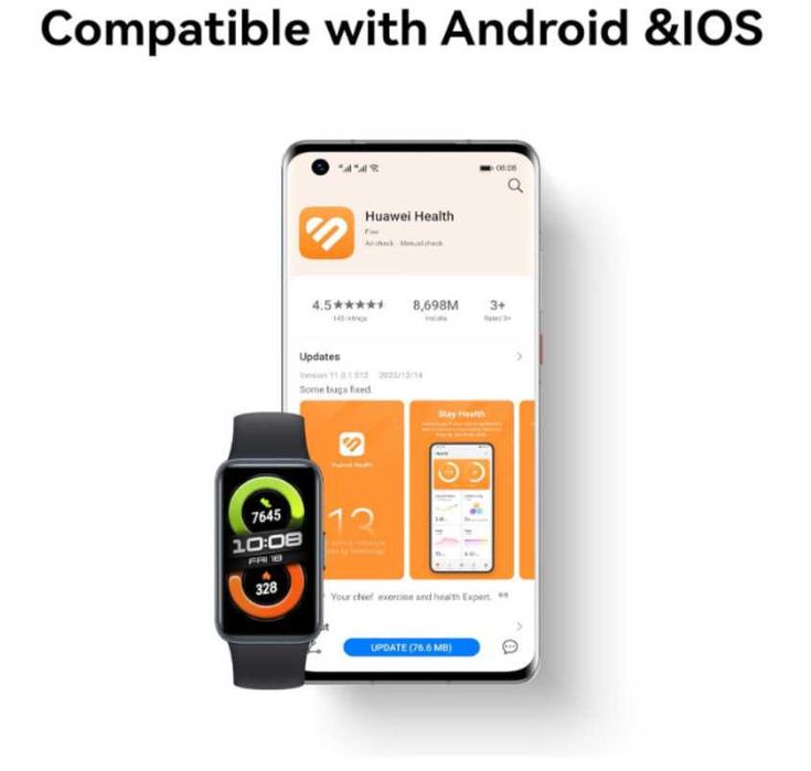 Фитнес гривна Huawei Band 8, монитор на здраве, цвят: розов