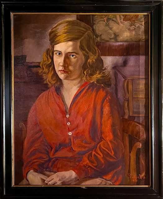 "FATA IN ROSU" IMPECABIL! Superb Tablou f VECHI, sem datat 1931, 70x50