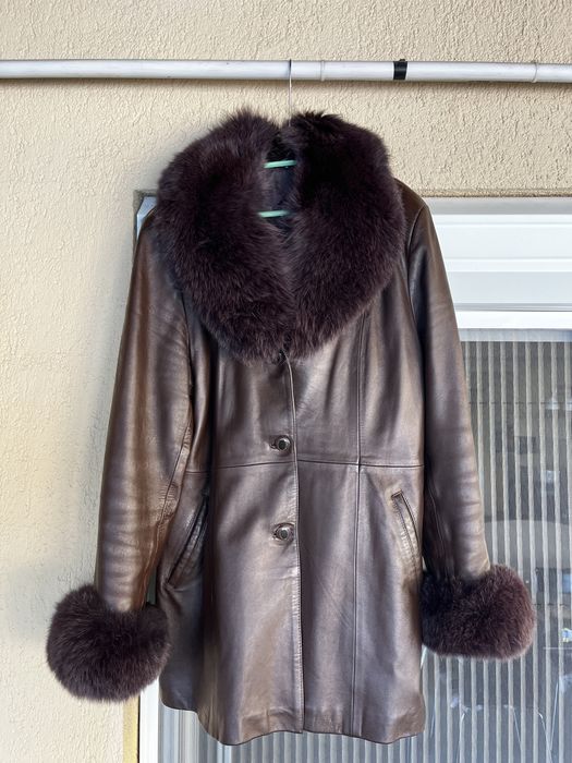 Geaca piele cu guler vulpe argintie
