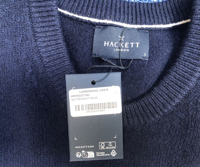 100% вълна Hackett London Lambswool Pullover ОРИГИНАЛ мъжки пуловер М