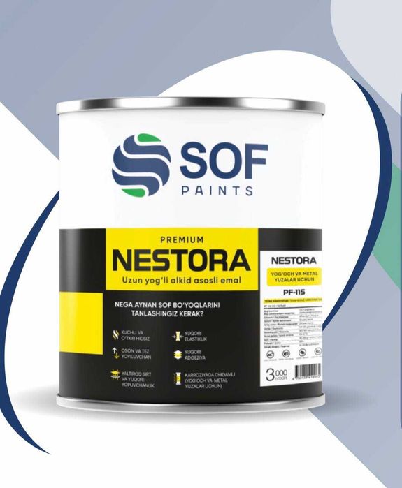 NATIVA PREMIUM EMAL PF-115 - Uzun yog`li alkid asosli emal (oq) 3 kg