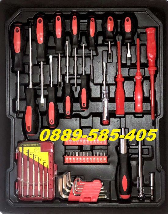 Мега метален куфар комплект WMC 186 инструменти гедоре ключове отверки