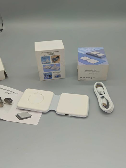 Сгъваемо 2-в-1 безжично зарядно с магнит (MagSafe тип) за Apple, 15W