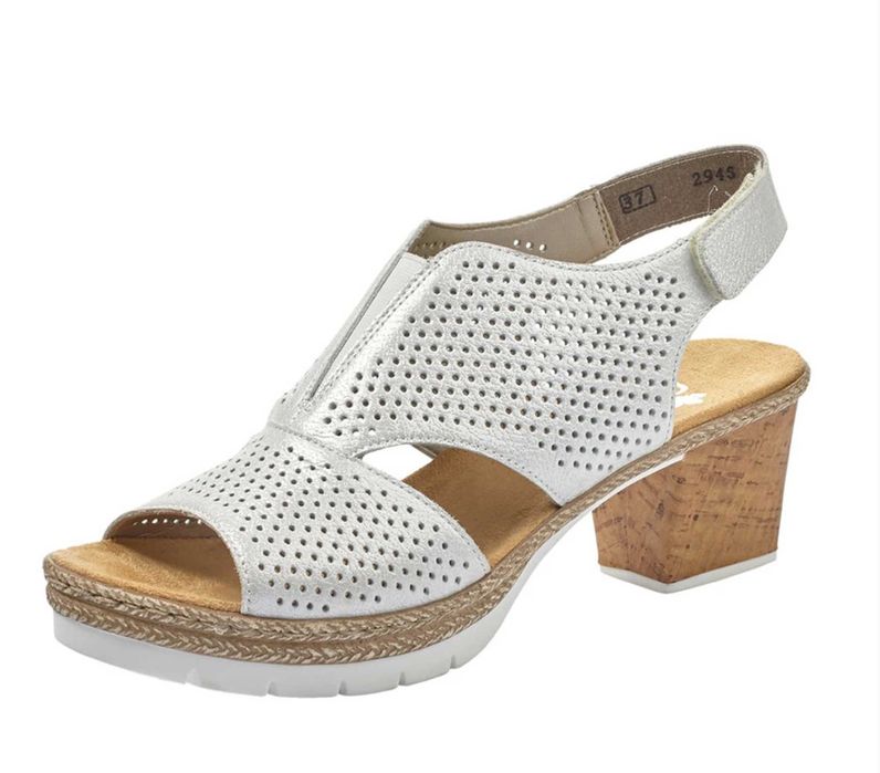 Sandale Rieker, decupate, alb, marime 38, toc 5cm, Nou