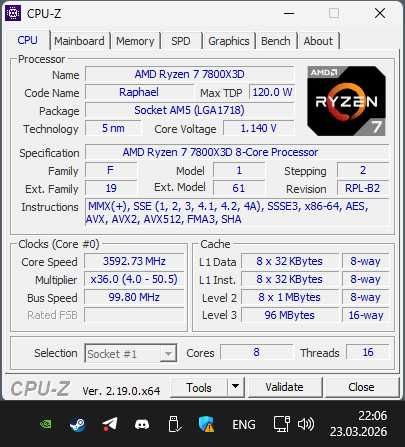 Процессор для ПК AMD Ryzen 7 7800X3D