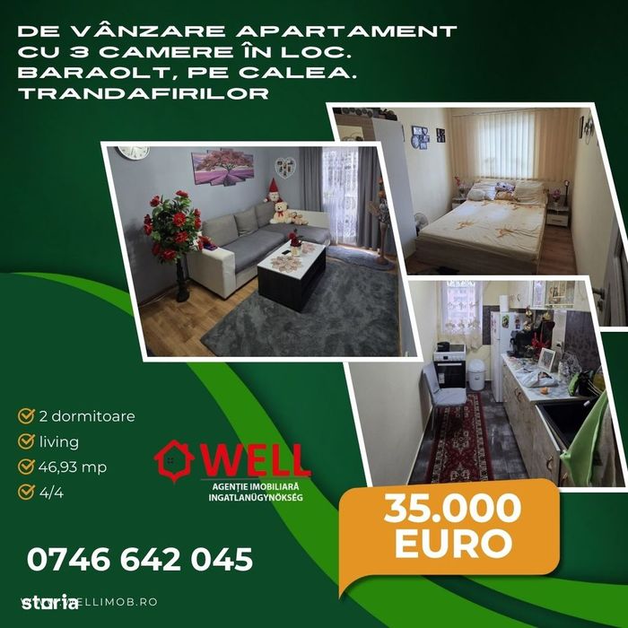 De vânzare apartament cu 3 camere în loc. Baraolt, Cal. Trandafirilor