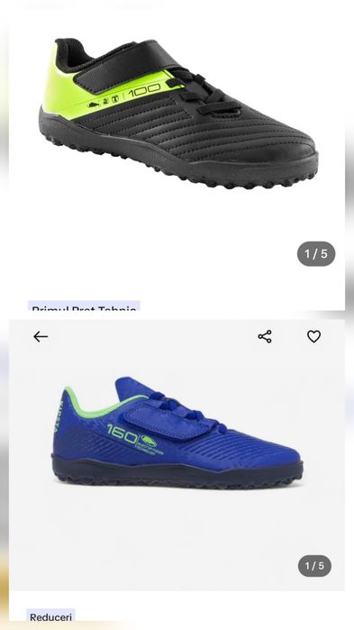 Set 2 perechi Decathlon ghete banda arici fotbal 100 Easy AG/FG Galben negru si ghete fotbal banda arici  160 easy turf albstru copii f putin utilizat