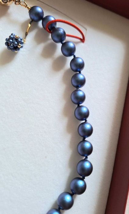 Colier si cercei perle albastre cu aur filat