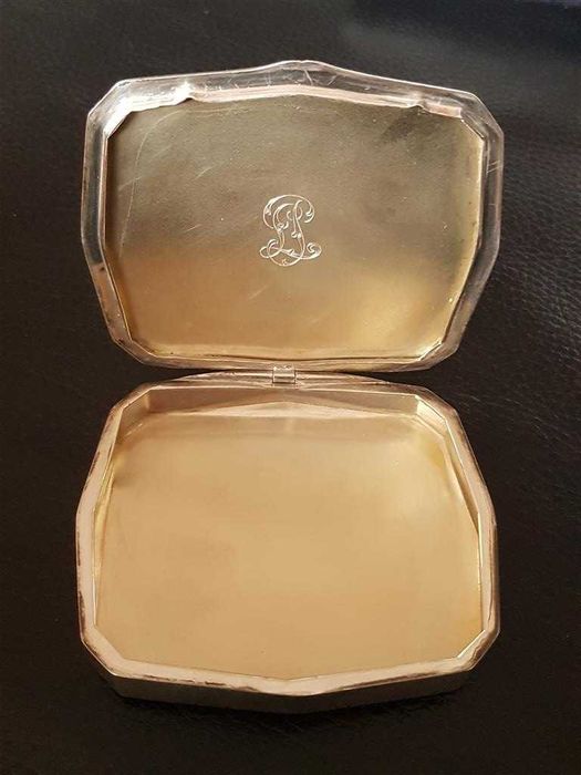 Сребърна с емайл сребро Арт Деко табакера с кутия сребро