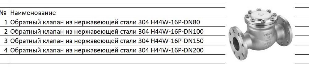 Обратный клапан из нержавеющей стали 304 H44W-16P