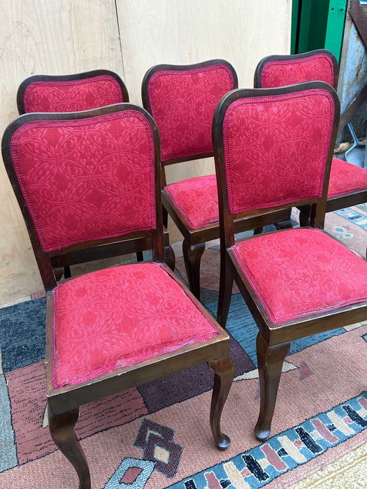 Set 6 Scaune Vintage Stil; Scaun din lemn cu sezut si spatar tapitat