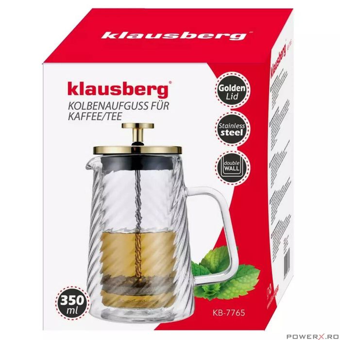 Infuzor cafea, ceai, aparat cu piston, sticla, 0,35 L, Klausberg