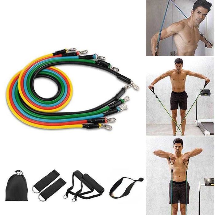 Set 11 piese extensor fitness corzi elastice latex antrenament TRX