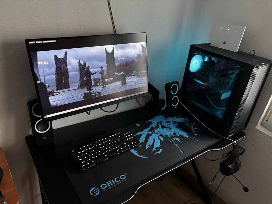 Геймърски PC RTX 4060 + 27” AOC QHD монитор + Logitech + бюро + стол – Пълен сетъп