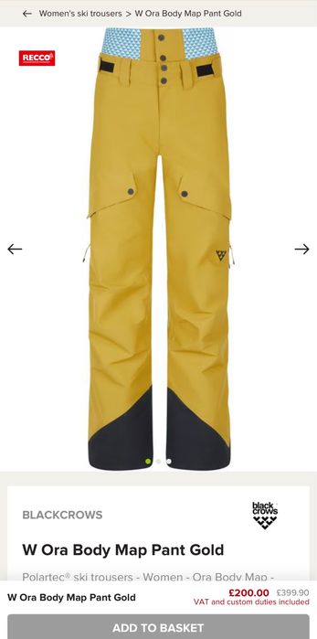 Pantaloni de schi ,dama,Black Crows W Ora Body Map Gold Polartec, 30k - M