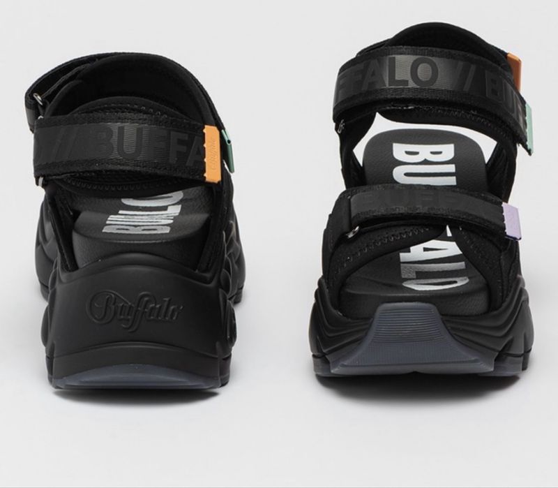 Buffalo - Sandale wedge cu velcro Binary, ALB/NEGRU   38