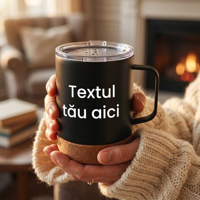 Cană termos (350ml) cu text personalizat – cadou perfect
