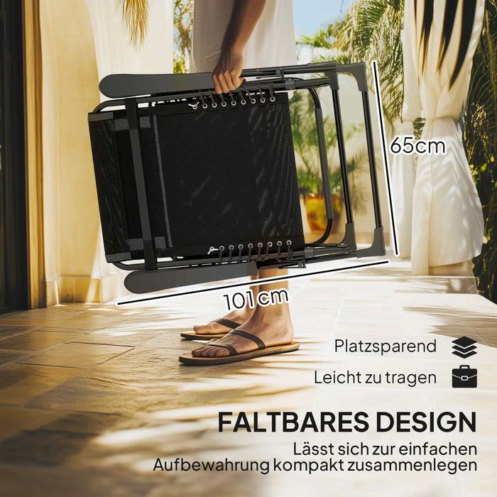 Сгъваем шезлонг Outsunny с облегалка за глава, регулируема в 5 посоки