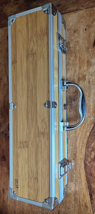 комплект за барбекю в метално куфарче, от 3 части, стомана и дърво