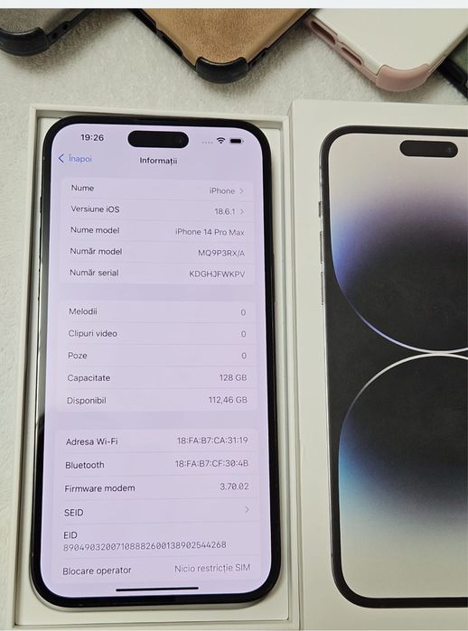 iPhone 14 PRO MAX, Space Black, 87% bateria, 128 gb, Stare foarte buna