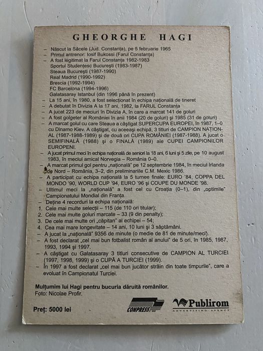 Ilustrata/Carte Postala Gheorghe Hagi Autograf
